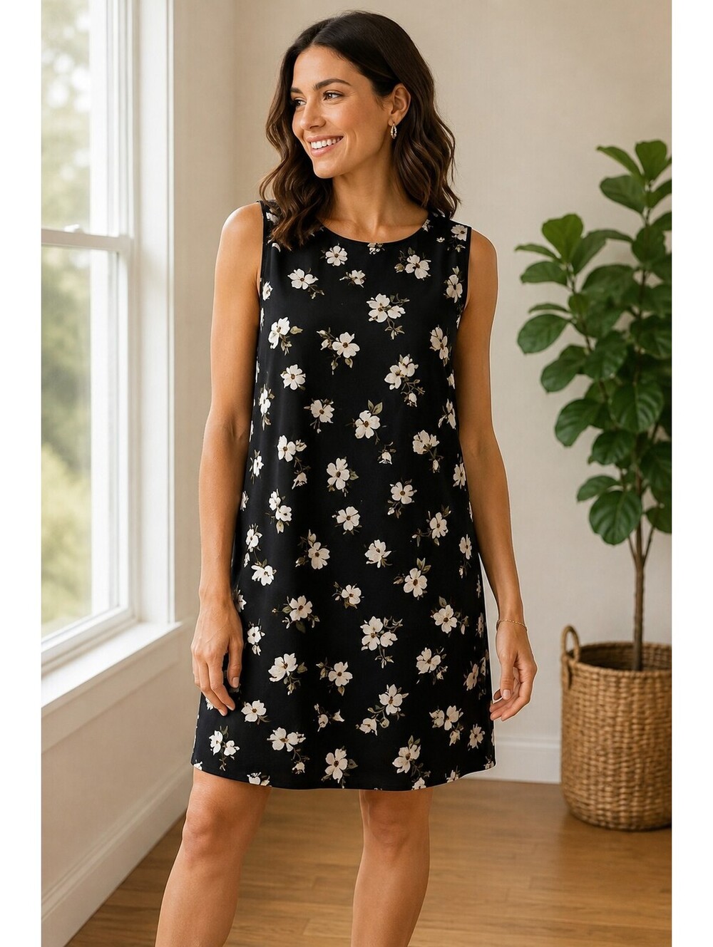 Old Navy | M | Black Floral Short Sleeve Dress